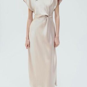 Zara Elegant Cream Satin Twist-Waist Maxi Dress